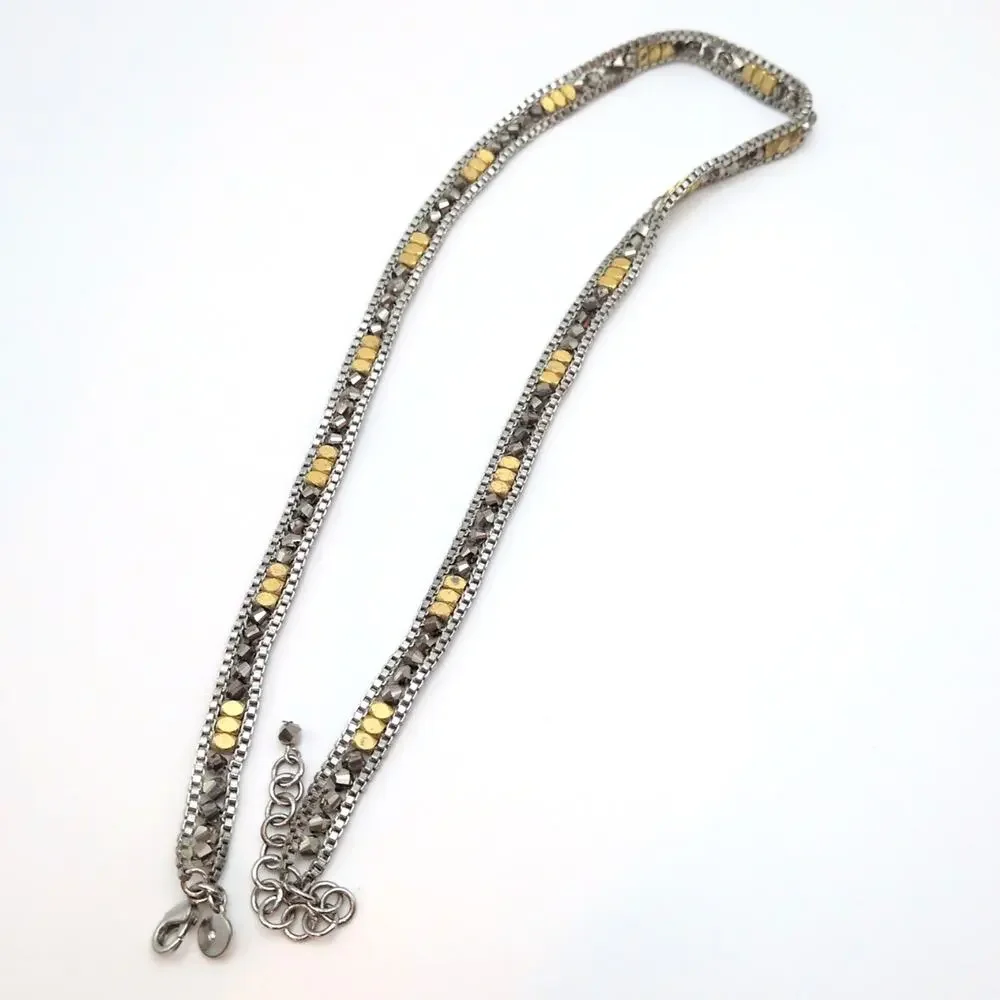 Stella & Dot Luna Two Tone Beaded Metal Triple Wrap Chain Bracelet/Necklace - Picture 4 of 6
